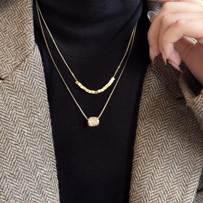 Goldbarren Bohnen Halskette - Edelstahl, Nischendesign, Schlichte Schlüsselbeinkette, Vielseitiger Modeschmuck