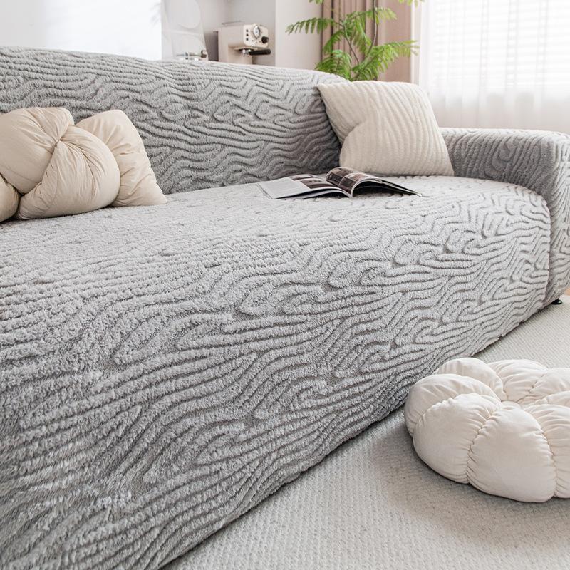 Striped Jacquard Sofa Cover For Living Room Soft Velvet Warm Furniture Protector For Winter Removable Easy-Care Home Accessories