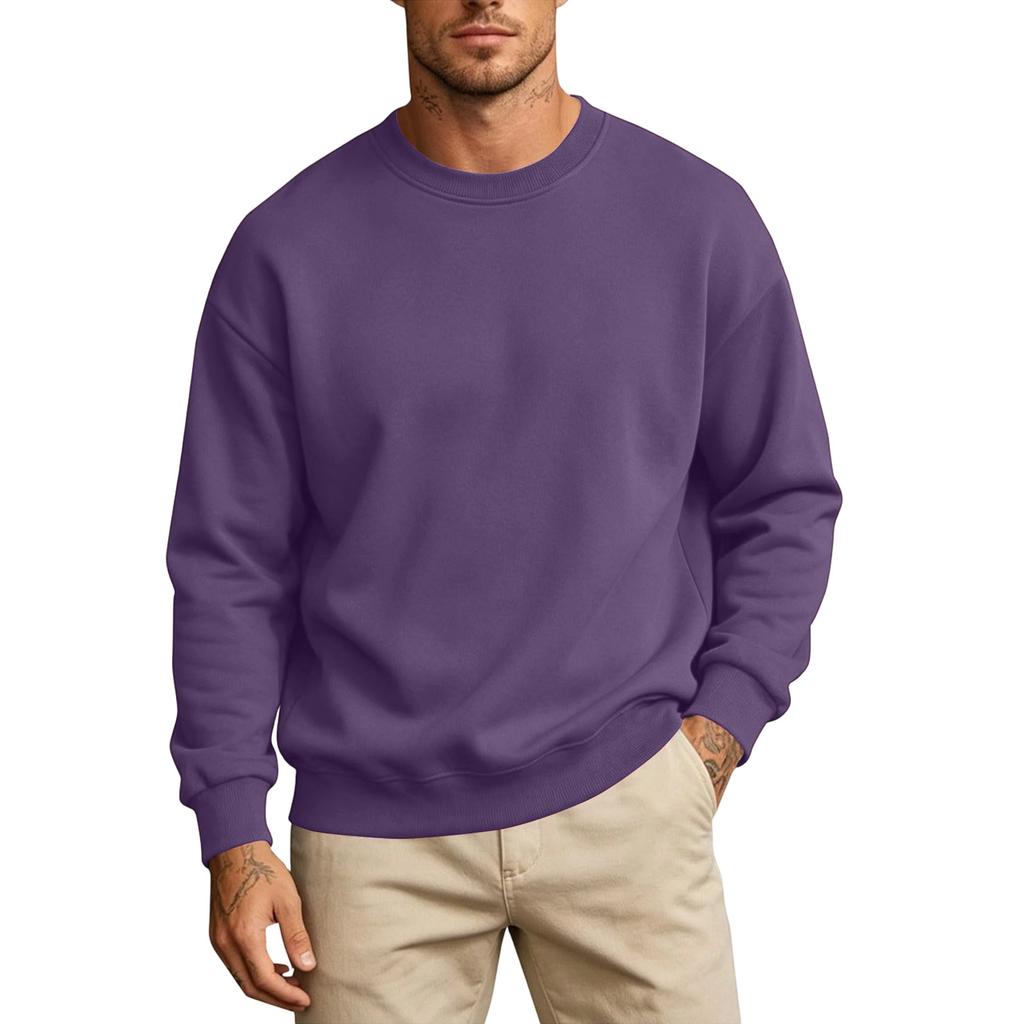 Men's Color Round Neck Long Sleeve Sweatshirt Casual Loose Fit Pullover