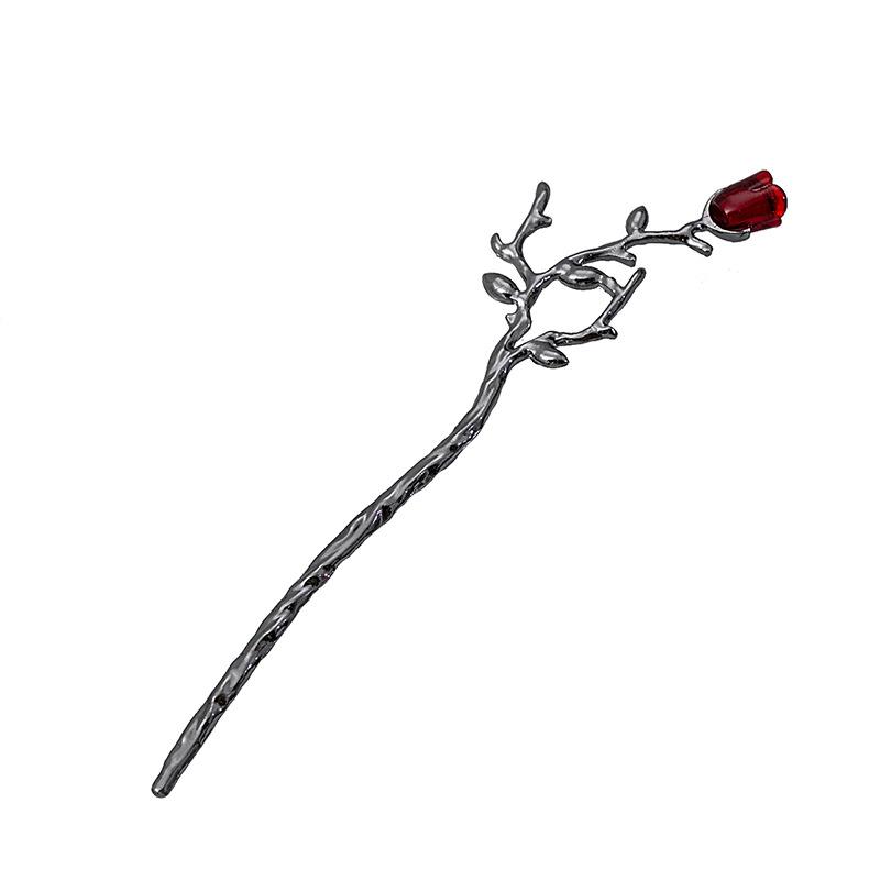 National Tide New Chinese Hairpin Liquid Metal Butterfly Hairpin Crescent Set Diamonds Vintage Bamboo Joints Tassel Hairpin Coiffure Hairpin