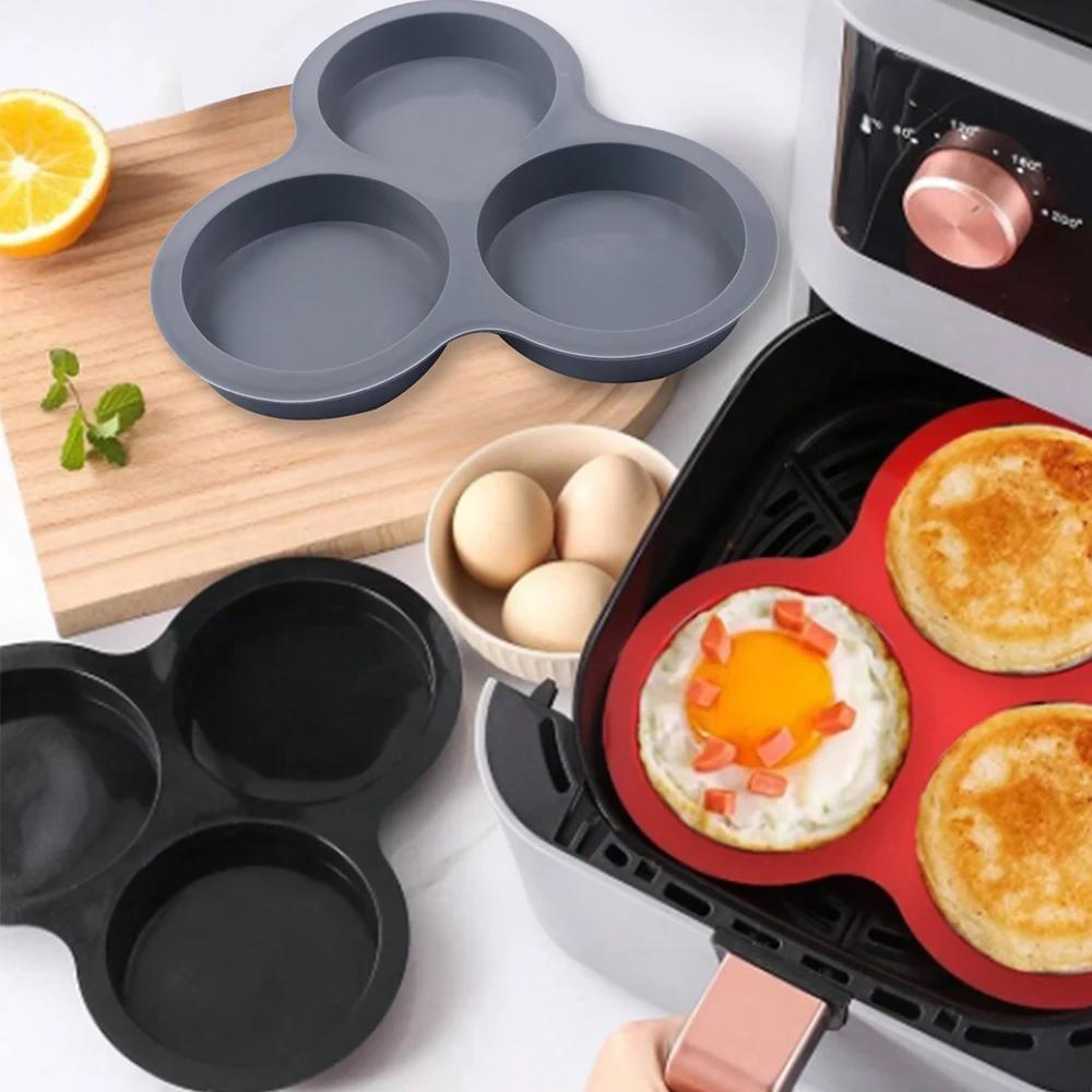 1PC Silicone Egg Mold Air Fryer Egg Pan Reusable 3-Cavity Muffin Cake Baking Mould Kitchen Cooking Accessories multipurpose mold
