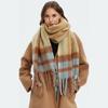 Plush Rainbow Tassel Shawl Long Women Cape Classic Plaid Wool Scarf  Autumn Winter