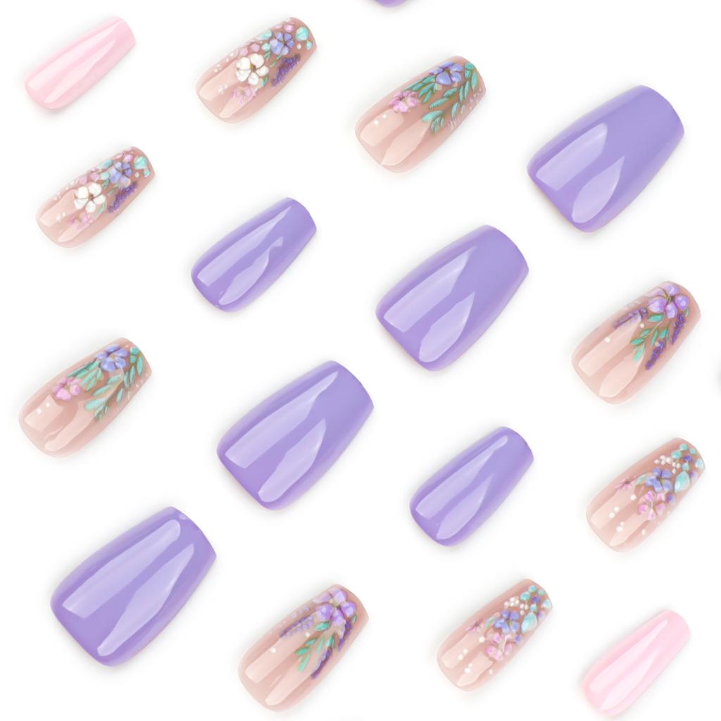 24pcs Pastoral Small Fresh Manicure 3D Flower Wear Nail Piece Short Ballet Removable Nail Piece
