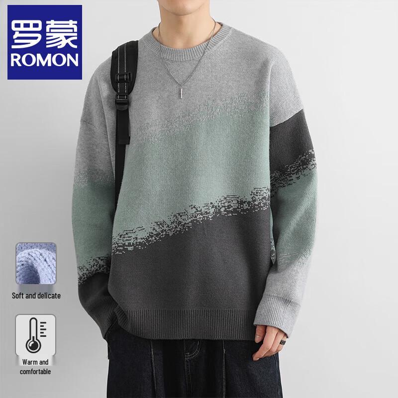 

Luo Meng Men s Loose Fit Striped Knit Sweater 3XL