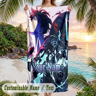 Solo Leveling Beach Towel, Personalized Custom Name Text, Quick Dry Large Absorbent Towel For Beach Pool