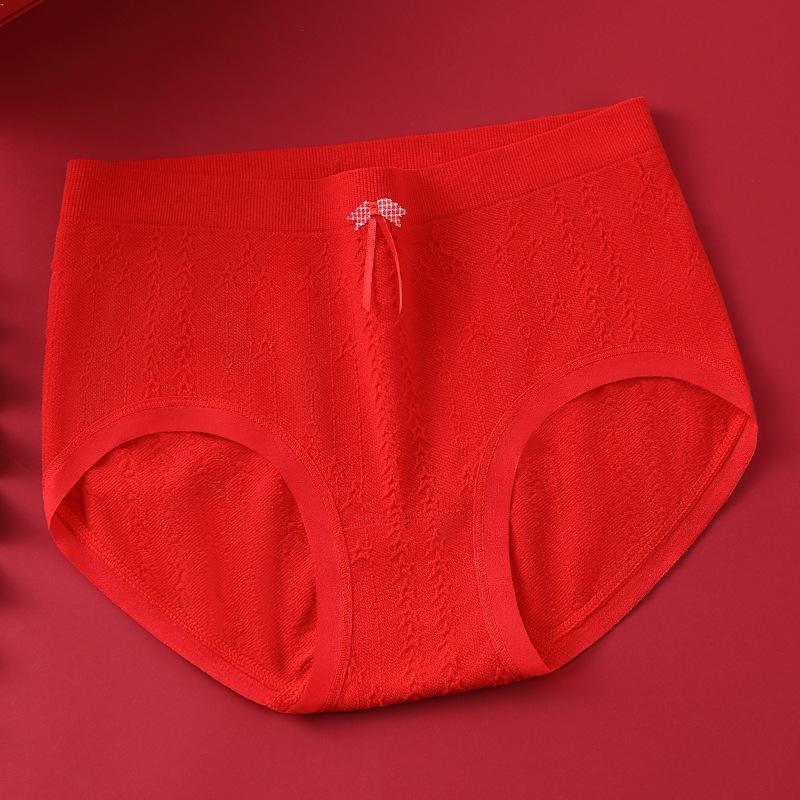 Big Size Female Spring and Autumn Benming Year Marriage Red High Waist Triangle Briefs
