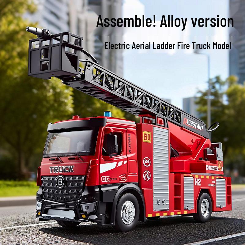 Electric Fire Rescue Ladder Truck Toy with Water Spray for Kids