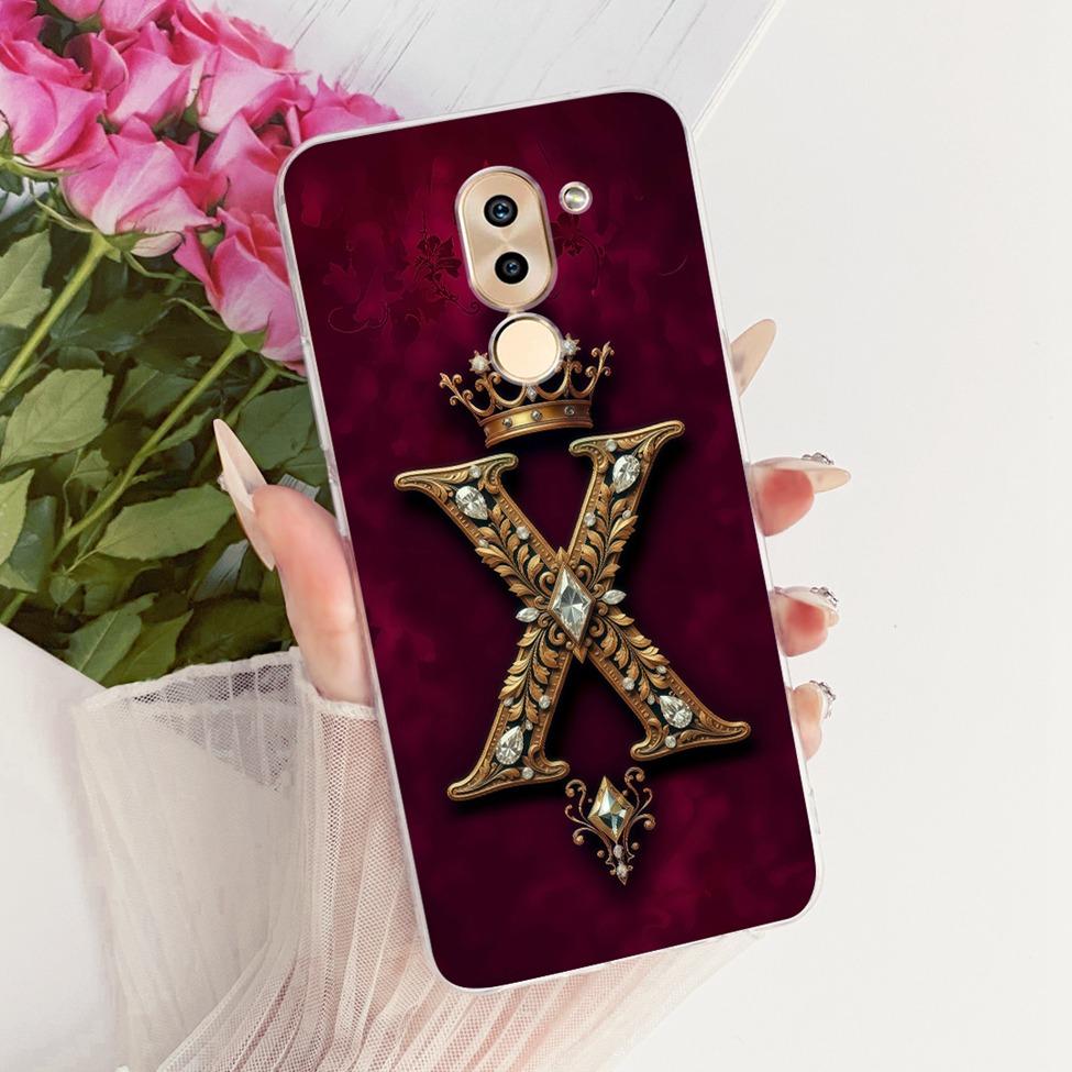 Transparent Casing For Honor 6X Cover Luxury Crown A-Z Letters 2D Flat Pattern Soft Phone Case BLN-AL10 BLN-L21 BLN-L22 BLN-L24 Honor 6X