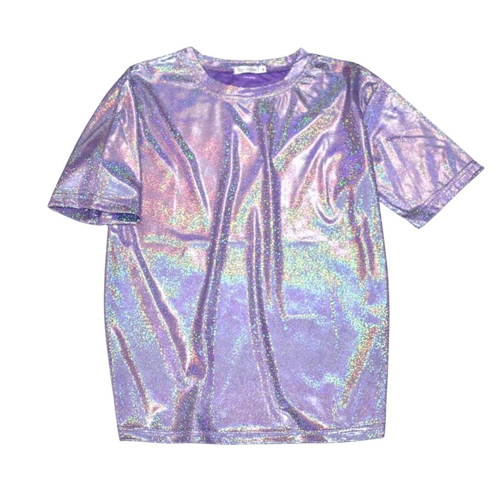 Short Sleeve Loose Fit T Shirt for Adults Holographic Crew Neck Casual Top Unisex Style Comfortable Wear
