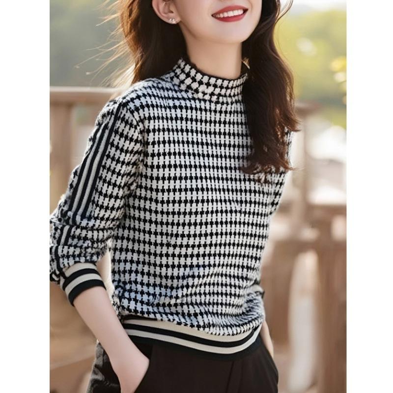 Autumn and winter new semi-turtleneck bottoming shirt women's autumn and winter retro temperament sweater loose and thin long-sleeved knitted sweater