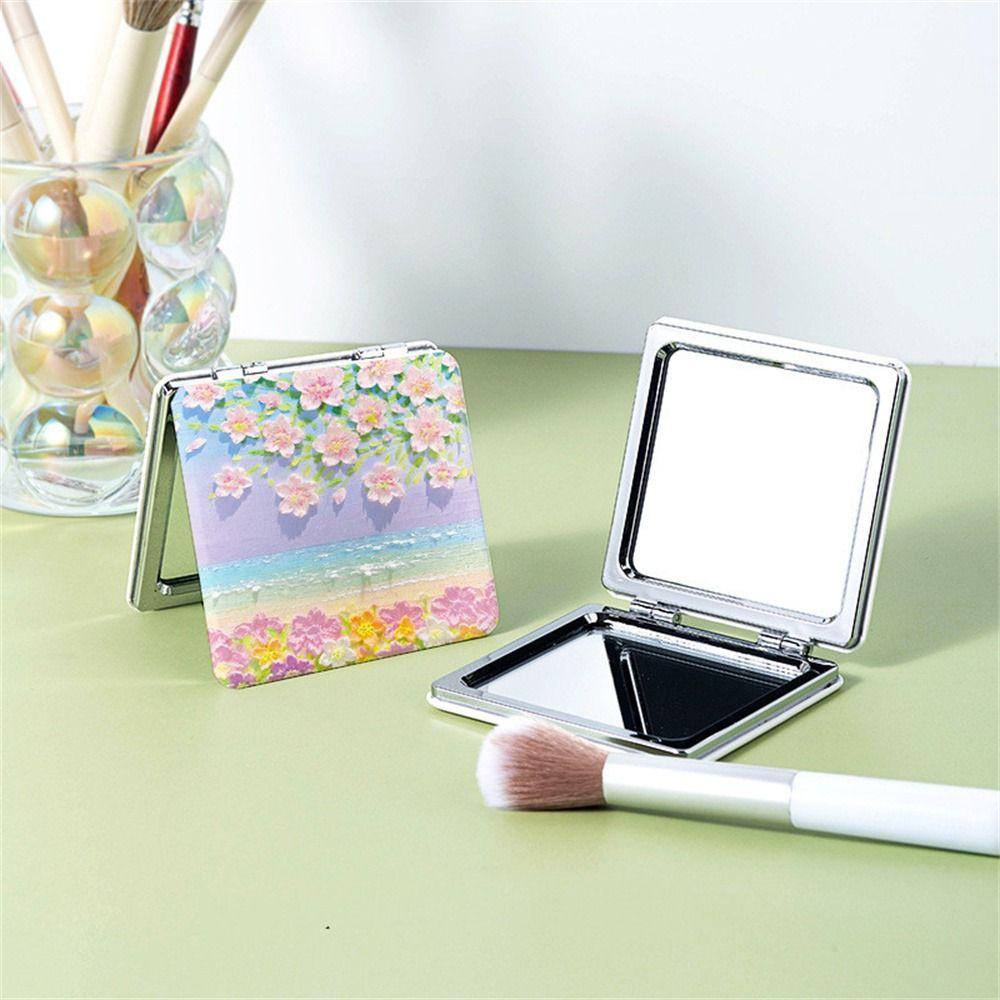 Double-Sided Cosmetic Mirror Oil Painting Folding Mirror Pocket Makeup Mirror  Makeup Accessories