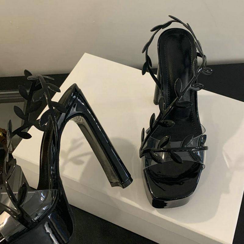 Fashion High Heels 2025 New Style Sexy Socialite Catwalk Leaf And Toe Exposed Woman Thick-Heeled Waterproof Platform Fashion Sandals