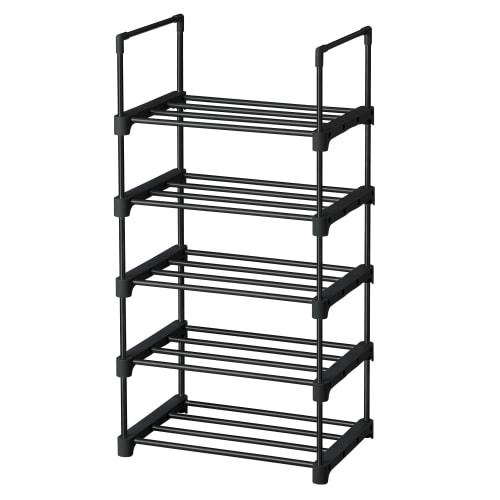 SONGMICS Shoe Rack, 5-Tier, Large Capacity, Slim Design, Dividable for Space-Saving Storage, Keeps Entryway Clean, Black (LSA005B02)