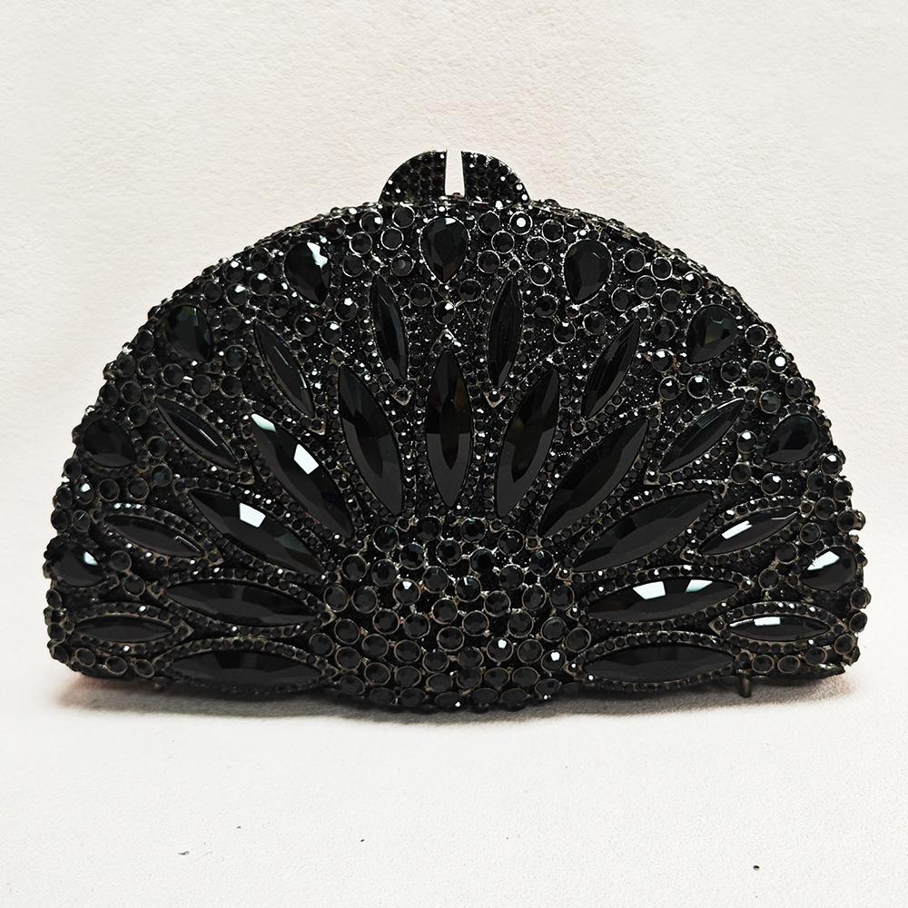 

Semicircle Black Rhinestone Evening Bag Clutches Luxury Designer Crystal Wedding Bridal Clutches Lady Diamond Party Prom Handbag чёрный