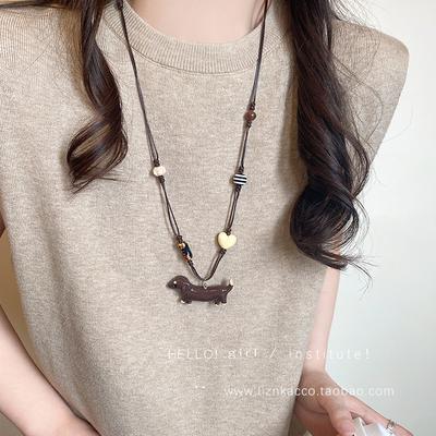 Dopamine Cute Cartoon Puppy Pendant Necklace Female Design Sense Adjustable Collarbone Chain with Jewelry