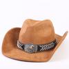 Pălărie western cowboy clasică populară europeană și americană din piele de căprioară, pălărie de top cu boruri mari la modă pentru bărbați și femei