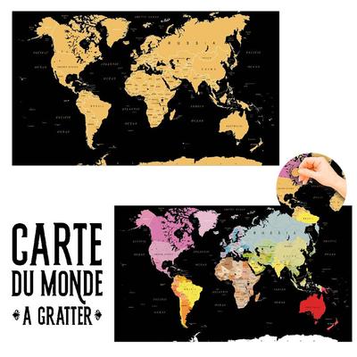 [A3656] - Poster / Scratch Poster 'Mappemonde' - 73x52 Cm