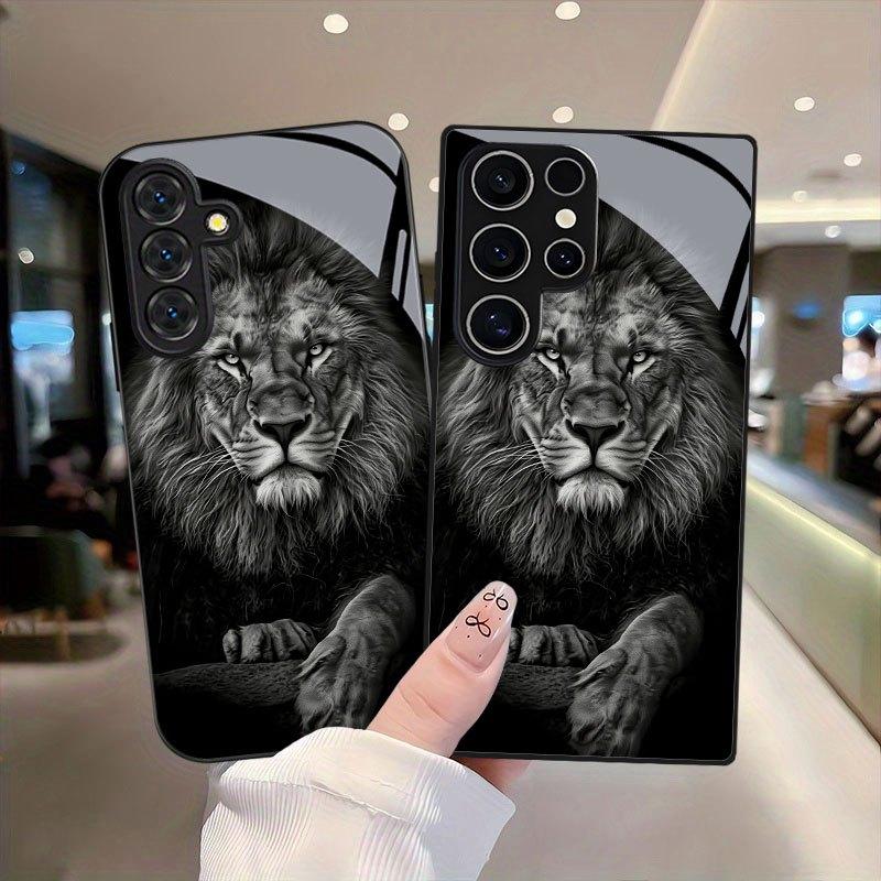 Lion Head Print Pattern Glass Phone Case Suitable for Samsung Galaxy S26 S25 S24 S23 S22 S21 S20 FE/Ultra/Plus Anti Drop