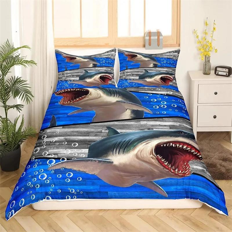 Shark Duvet Cover Set Types Of Sharks Pattern Duvet Cover Set Bedclothes Pillowcase Double Queen King Size Polyester Bedding Set
