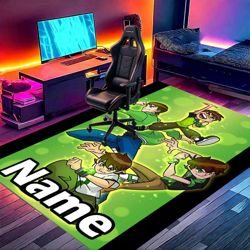 Custom Name Personalized Ben 10 Cartoon Print Carpet, Versatile Home Decor Rug, for Playroom, Apartment, Balcony, Entryway, Hallway Gift