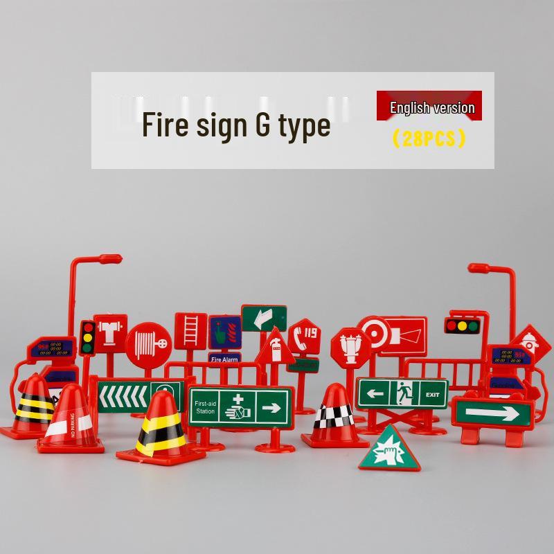 Children's DIY Model Parking Scene with 28-Piece Road Signs and Traffic Signposts Set, Including Free Gifts.