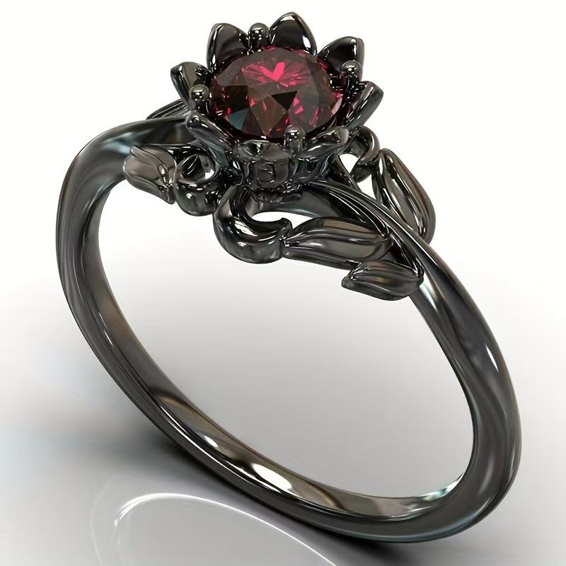 

Elegance Flower Zircon Ring, Women s Handmade Gunmetal Electroplated Jewelry Size 7