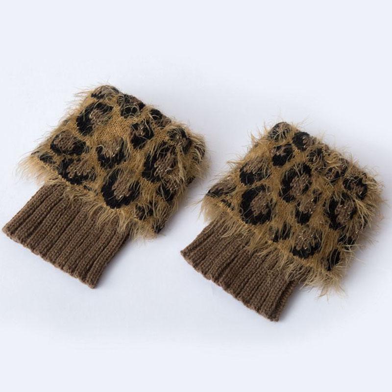 1Pair Ladies Knit Cover Boot Warm Sock Leopard Pattern Leg Turned Leg Warmer Fake Fur Short