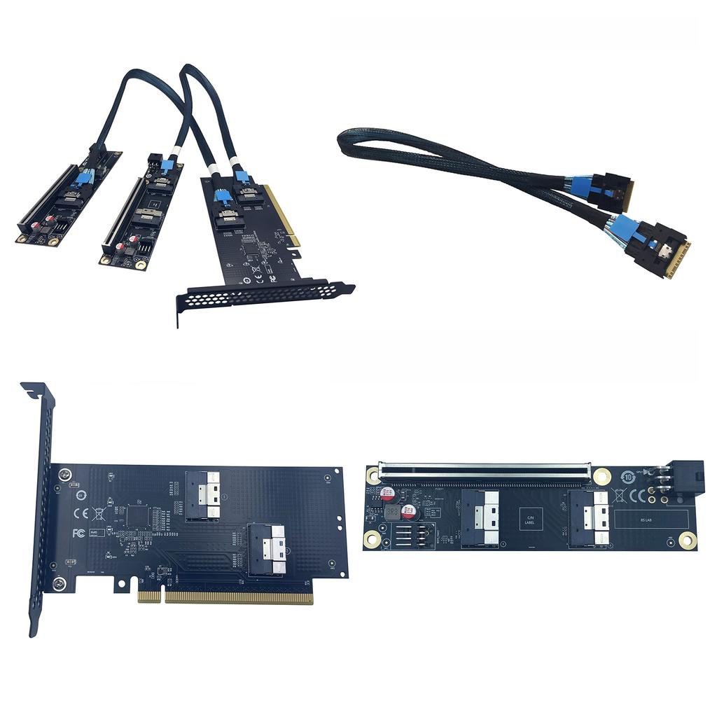 GPU Expansion Card Heat Dissipation Design SFF-8654 8i PCIe Split Adapter Dual Power Supply (PCIe + 6PIN DC) for External GPU
