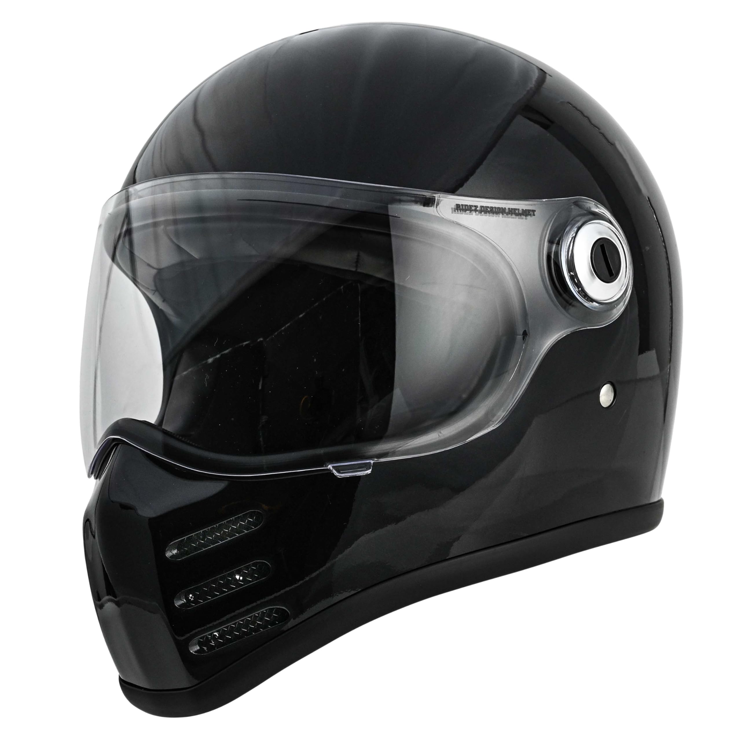 

RIDEZ X Gloss Black Full Face Motorcycle Helmet with Glossy Size M Shield, Neo-Classic Design, Black,