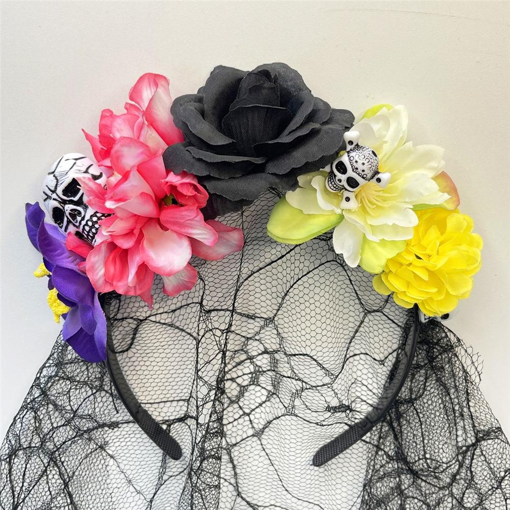 Bentiță Coroană de Flori Ziua Morților cu Voal Negru Accesorii de Petrecere pentru Femei