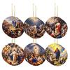 12 Pcs Nativity Scene Ornament Round Wooden Birth of Jesus Christian Keepsake Religious Hanging Pendant for Christmas Home Car Decor