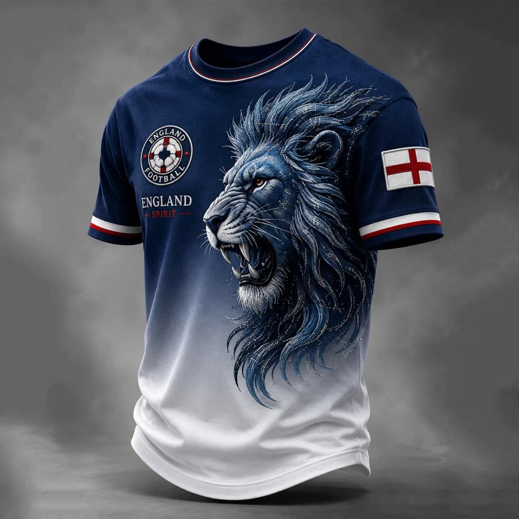 Men's England Football Printed Jersey Short Sleeve Crew Neck Athletic Soccer Shirt Lightweight Breathable Sportswear for Training and Casual Wear