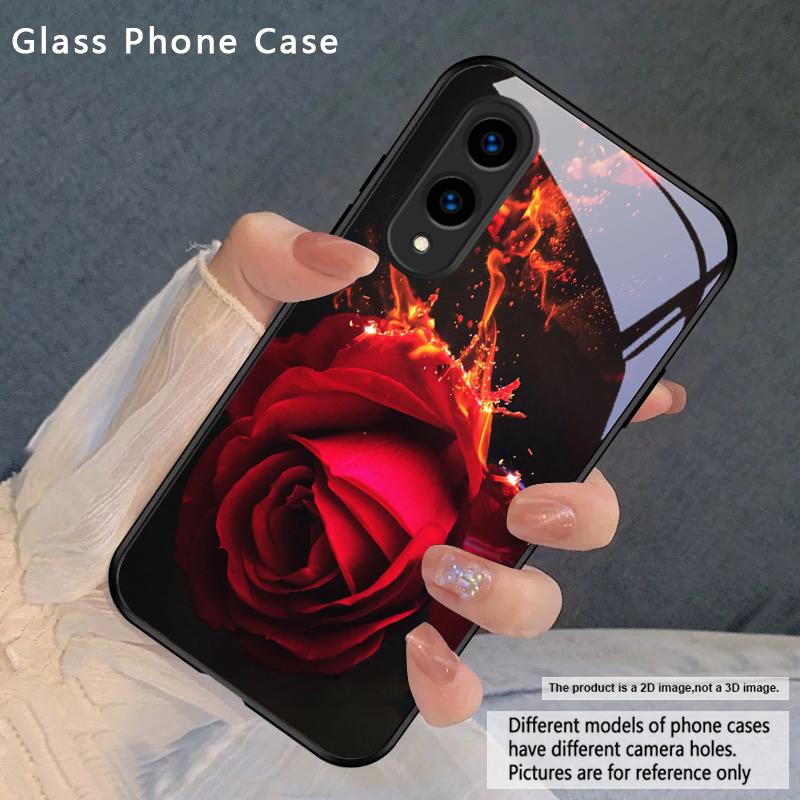 

Brilliant Flame Rose For Samsung Galaxy S26 Ultra S25 Edge S24 FE S23 Plus S22 S21 S20 S22+ S24+ S25+ Black Glass Phone Case Galaxy S26