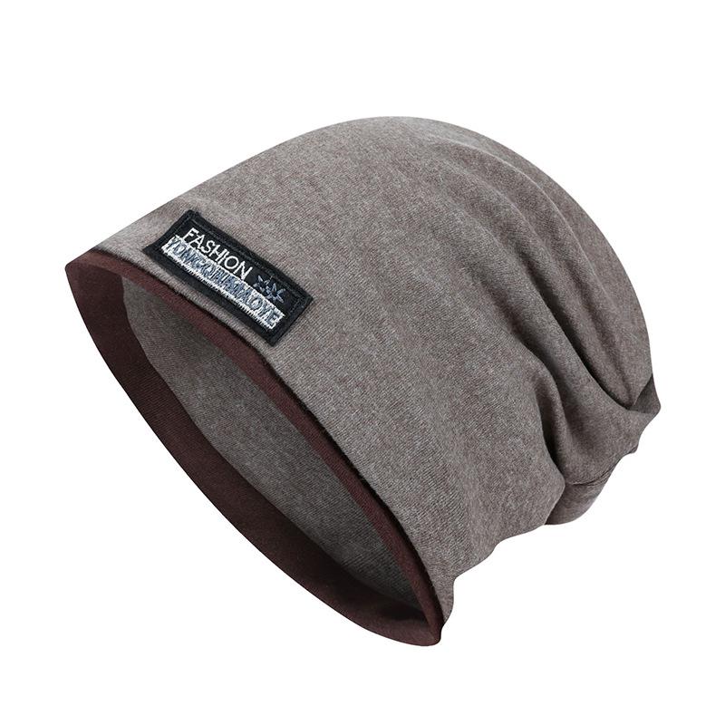 Unisex Korean-Style Double Layer Slouchy Beanie - Autumn/Winter Solid Color with Cloth Label