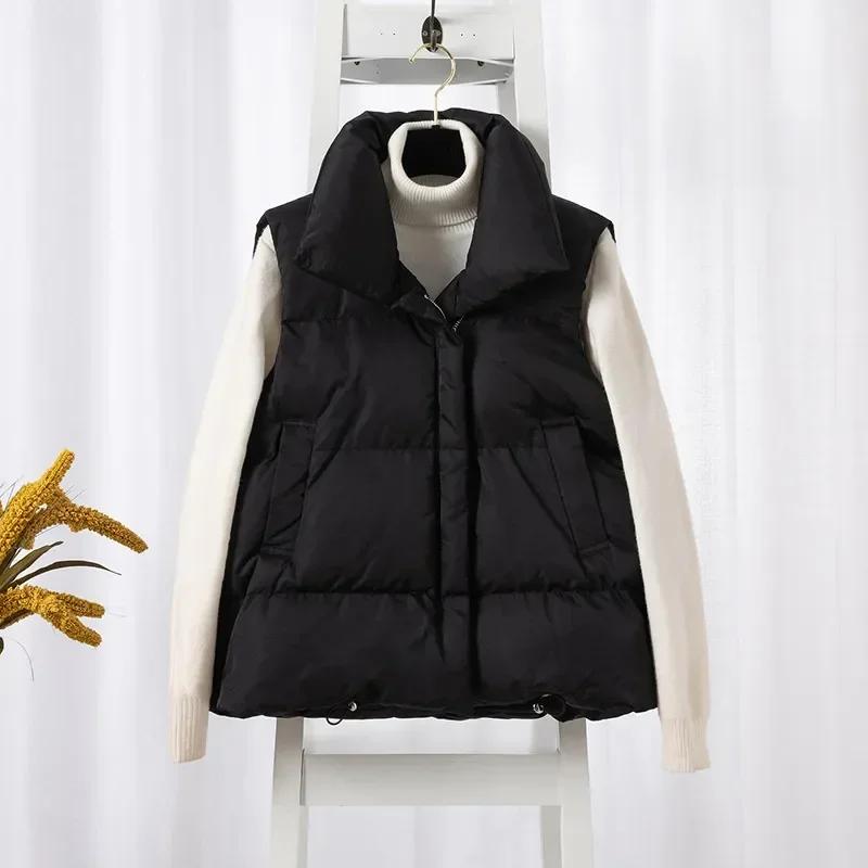 Moda Donna Autunno Nuovo 2024 Collo Alto Eleganti Piumini Caldi Capispalla Casual Cintura Senza Maniche Invernali Gilet Giubbotti Donna