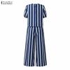 ZANZEA Women Short Sleeve Blouse and Pants Casual Stripe Print Two Piece Suit Sets