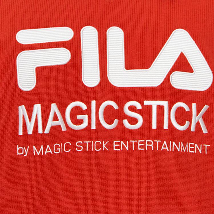 Fila Logo Print V-Neck Long Sleeve Sweater Women sweater Red F11W319401F-OR