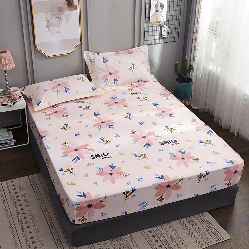 Pink Floral Bed Sheet Set Soft Cotton 4 Pieces Queen Botanical Bed Set, 8 Inch Deep Pocket Fitted Sheet, Flat Sheet, Pillowcases