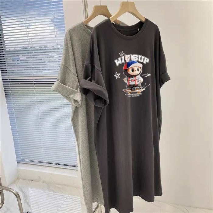 

Летняя новая футболка, юбка, женское длинное платье большого размера, свободная ночная рубашка до колена M