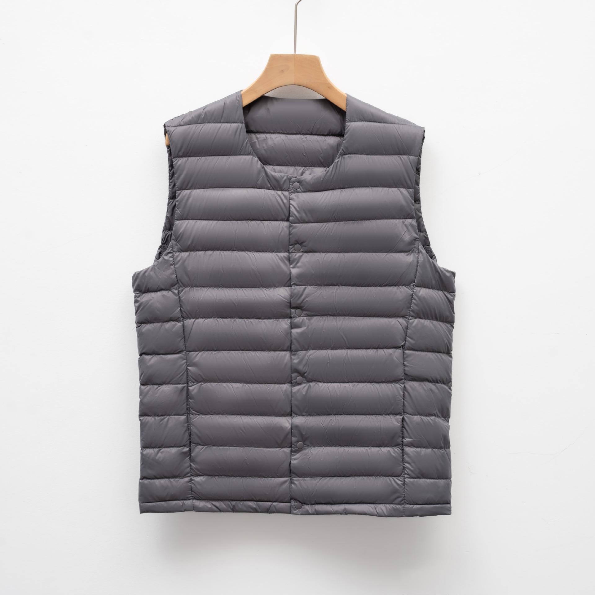 

Men s Plus Size Lightweight Down Vest Round Neck Solid Color Down Jacket 3XL сірий