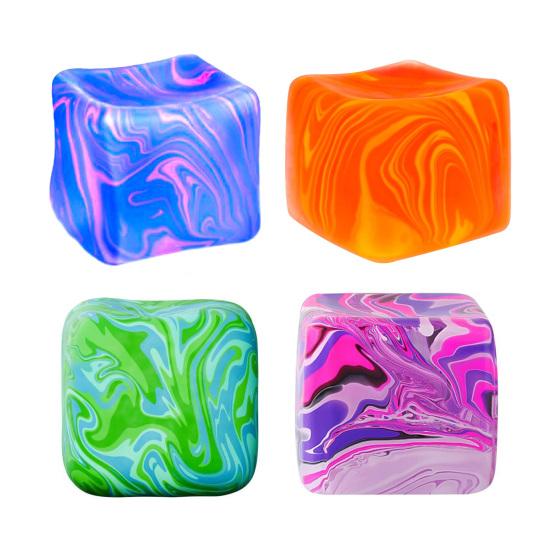 1/4Pcs Flow Texture Stress Cube Toy Anxiety Relief Cube Squeeze Sensory Toy Slow Rebound Home Office Relaxation TPR Decompression Stress Ball