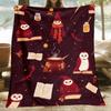 Magic Owl Witch Book Cauldron Fleece Blanket Halloween Wizard Theme Dark Red Pattern Cozy Throw For Kids Room Decor Fantasy Gift