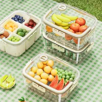 Snackbehälter, Gemüsefach-Box mit silikonversiegeltem Deckel, tragbarer Griff, lebensmittelechtes Küchentablett, Organizer für Gemüse, Obst, Nüsse, Chips