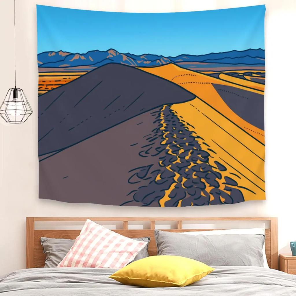 Death Valley National Park Tapestry Legume Shrub Dune Ridge Hiking Scenery Flat Print Nature Landscape Vertical Wall Hanging