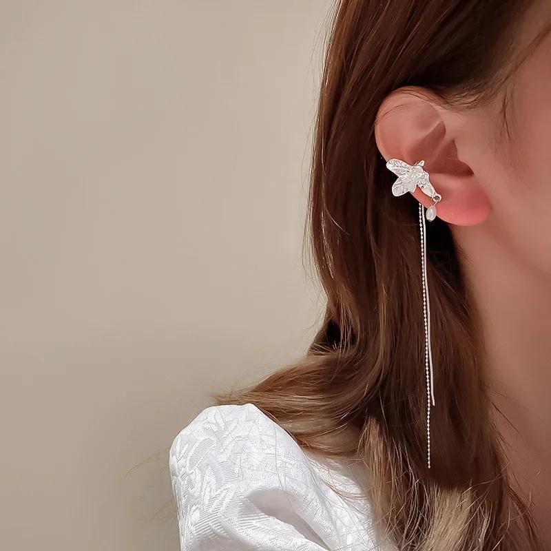 Femmes Fairy Butterfly Tassel Clips Angel Ear Bone Clip Earring Elf Female Hole Cuff Hanging  Jewelry Boucle D’oreille