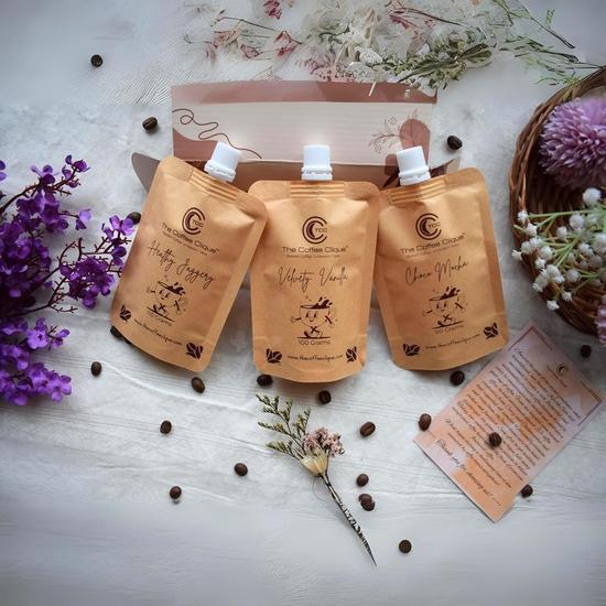 The Coffee Clique | Healthy Jaggery + Choco Mocha + Velvety Vanilla | Beaten Coffee Paste   | Pack of 3 | 320 GMs