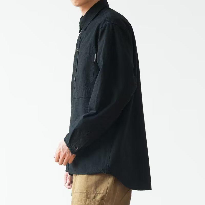 Men's Solid Color Long Sleeve Shirt - Trendy Japanese Style, Casual, Versatile, Loose, Lightweight Outerwear for Spring and Autumn.