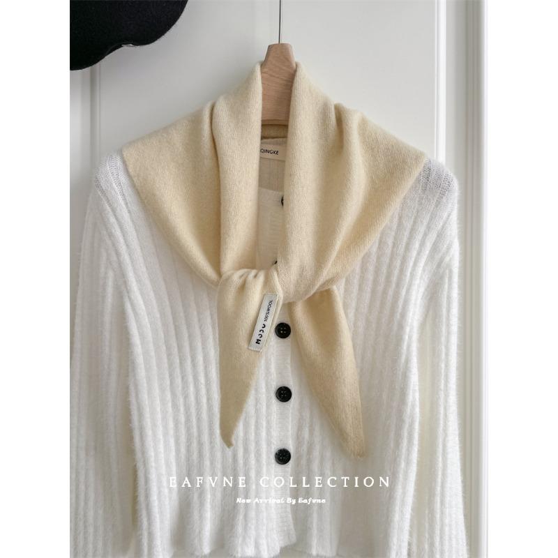 

Pure Sheep Wool Knitted Triangle Scarf Women s Turban Scarf Layered Casual Warm Versatile Shawl 110*38cm