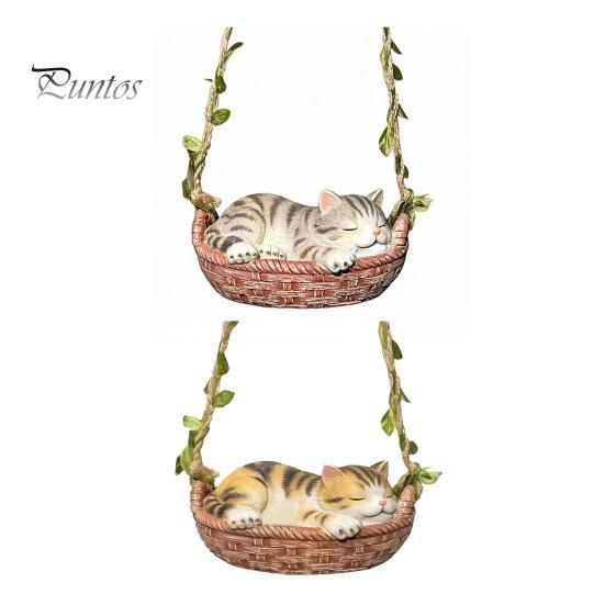 Unique Housewarming Present Hanging Basket Cat Statue, Cute Sleeping Kitten Figurine, Outdoor Decorative Resin Ornament for Garden Patio Porch