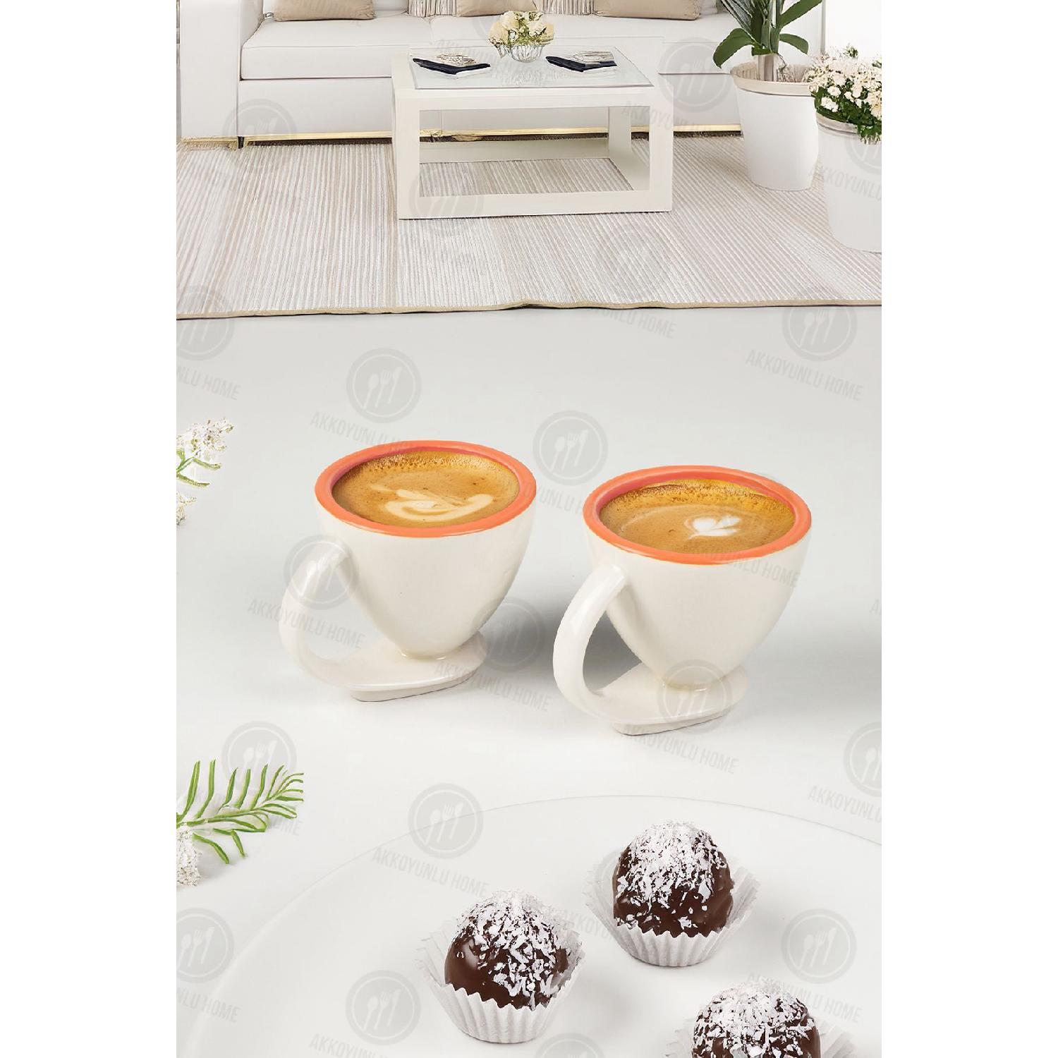 

Set Of 2 Porcelain Coffee Cups With Saucers And Red Gilt білий